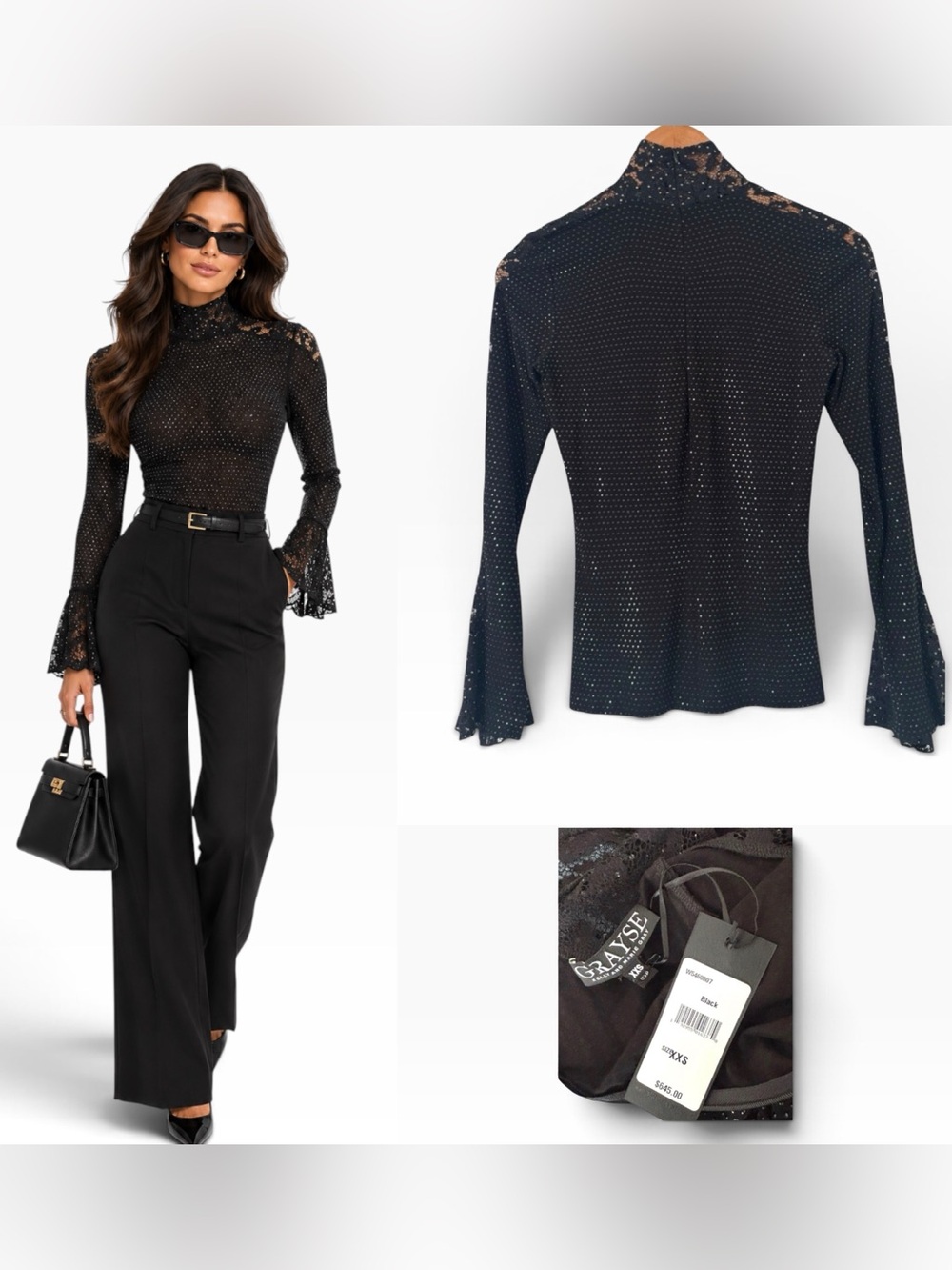 Grayse Crystal Embellished Lace Top